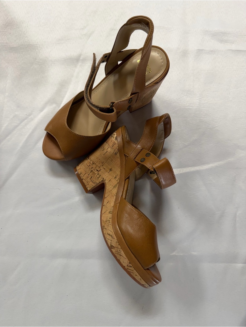 Trask Tan Cognac leather Cork Platform Sandals